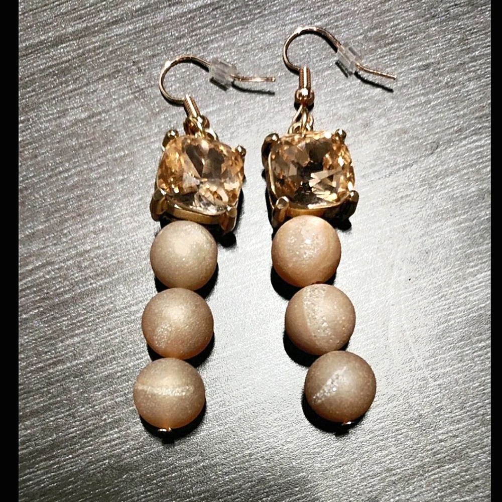 Champagne Glass Gem & Glass Druzy Bead Earrings